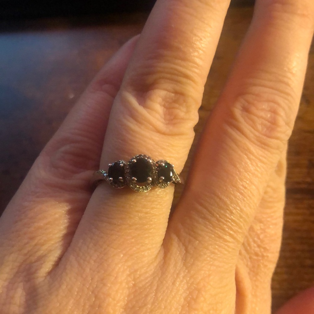 Size 7 genuine sapphire and diamond ring, set in sterling silver